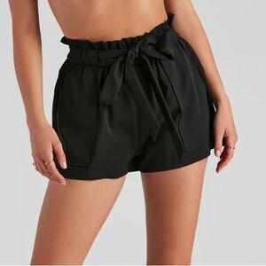 Windsor Black High Waist Shorts with Tie Belt